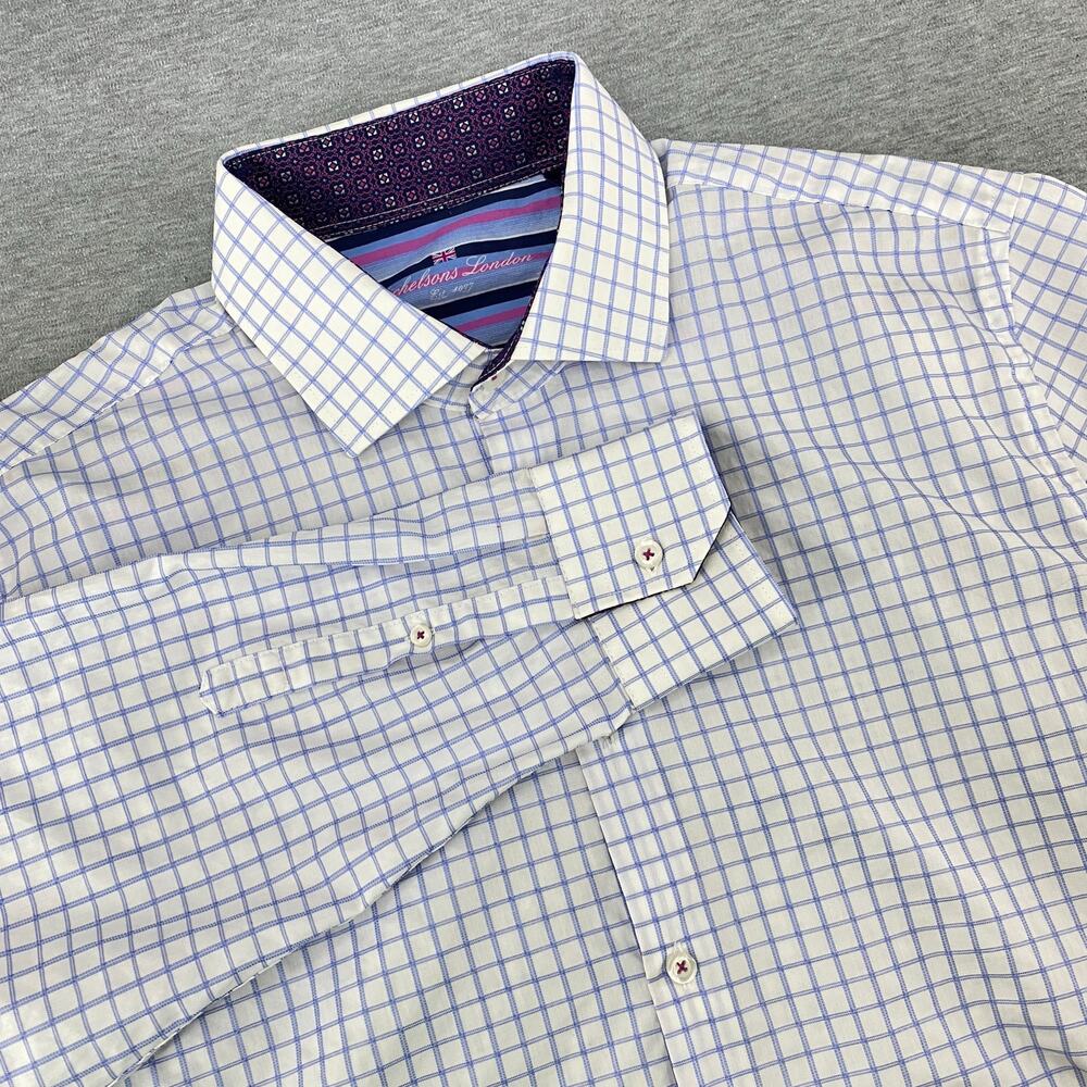 Michelsons London Long Sleeve Blue White Check‎ Men's Button Up Shirt Mens XL
